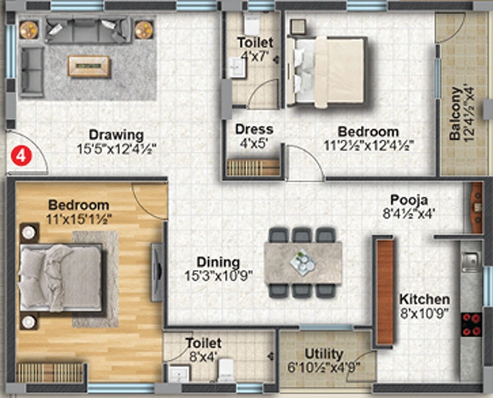 2 BHK Flat in MSRs Serene City in Miyapur, Hyderabad - Image 763126