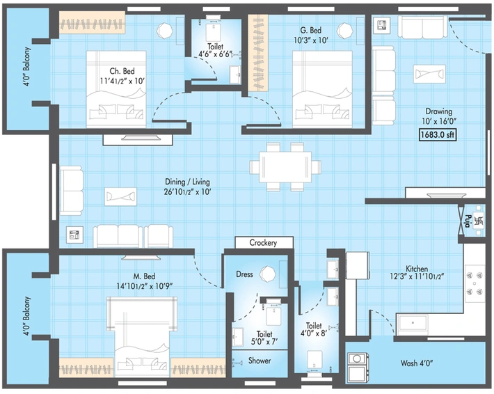 3 BHK Flat in Raghavendras Mirra Panchajanya in Miyapur, Hyderabad - Image 763157