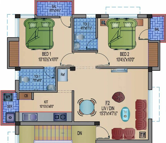 2 BHK Flat in Aavaasa Lakshmi in Velachery, Chennai - Image 831303
