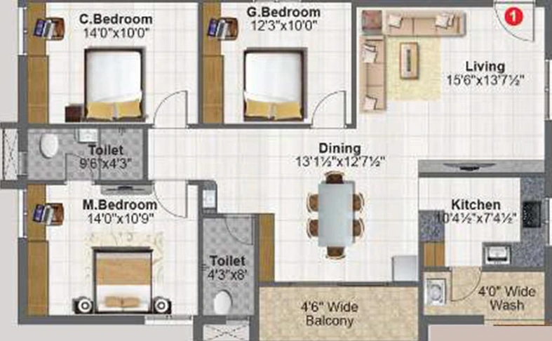 3 BHK Flat in Fortune Green IBIS in Puppalaguda, Hyderabad - Image 831305