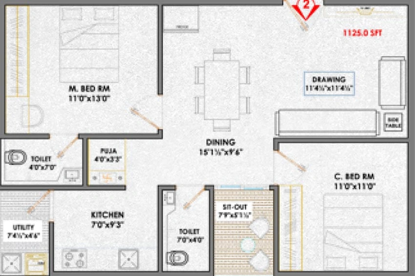 2 BHK Flat in Pranith Ambience in Puppalaguda, Hyderabad - Image 831332