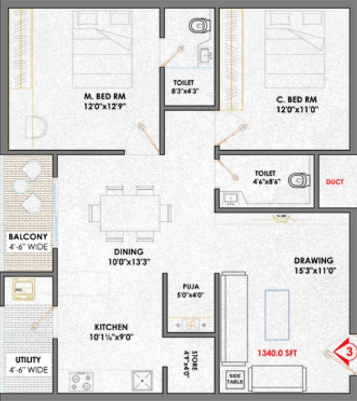 2 BHK Flat in Pranith Ambience in Puppalaguda, Hyderabad - Image 831333