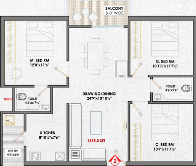 3 BHK Flat in Pranith Ambience in Puppalaguda, Hyderabad - Image 831334