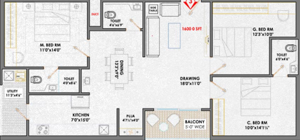 3 BHK Flat in Pranith Ambience in Puppalaguda, Hyderabad - Image 831335
