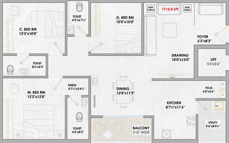 3 BHK Flat in Pranith Ambience in Puppalaguda, Hyderabad - Image 831336