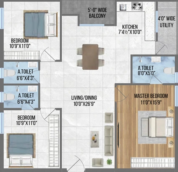 3 BHK Flat in Sree Nandan Homes in Vampuguda, Hyderabad - Image 831346