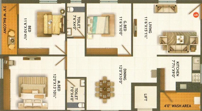 3 BHK Flat in JSNR Sivika Nigam in Kondapur, Hyderabad - Image 831369