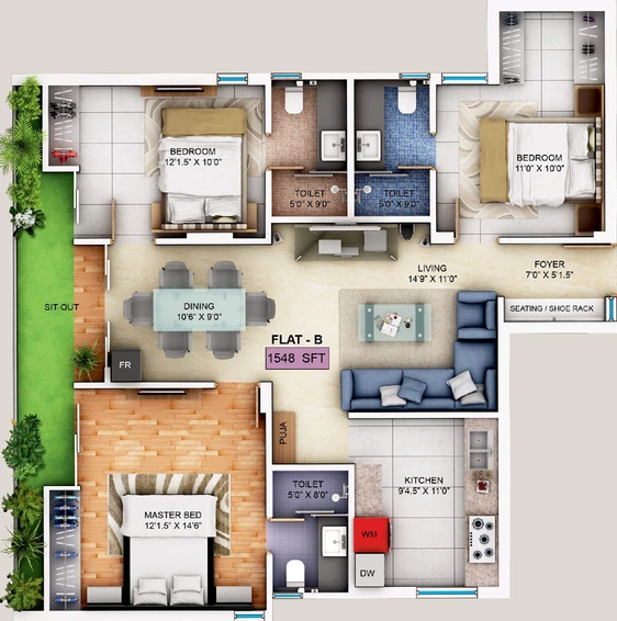 3 BHK Flat in Khurinji Angelica in Adyar, Chennai - Image 831380