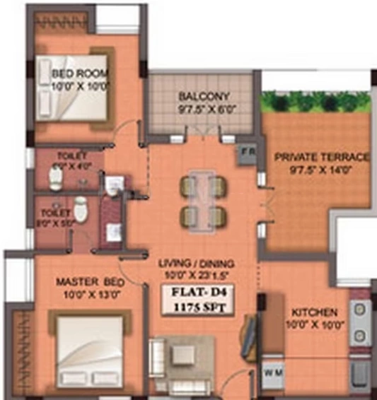 2 BHK Flat in Khurinji Gloxinia in Sholinganallur, Chennai - Image 831399