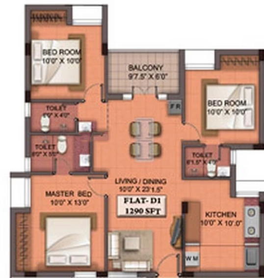 3 BHK Flat in Khurinji Gloxinia in Sholinganallur, Chennai - Image 831400