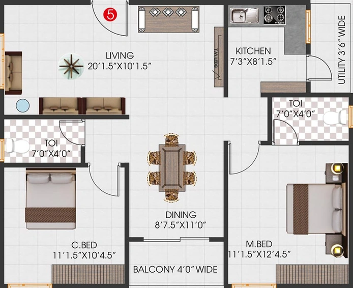 2 BHK Flat in Sai Narayanadri Residency in Chandanagar, Hyderabad - Image 831410