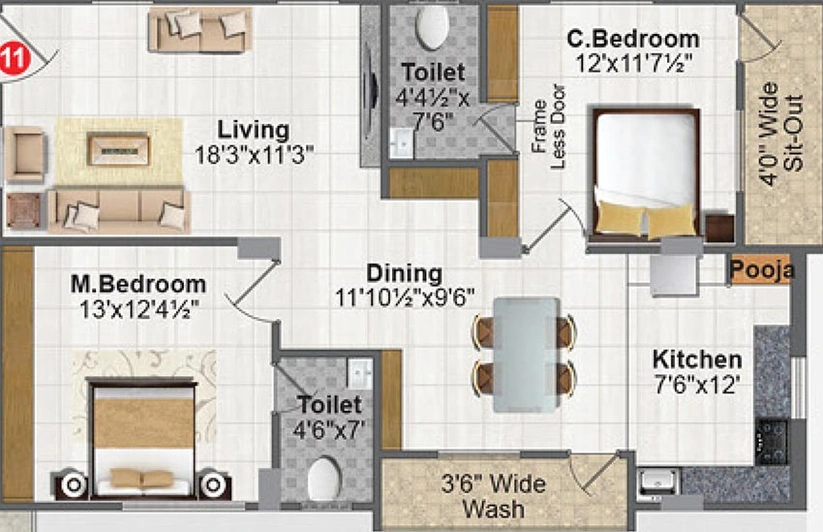 2 BHK Flat in Aditya Elegance in Nallagandla, Hyderabad - Image 831485