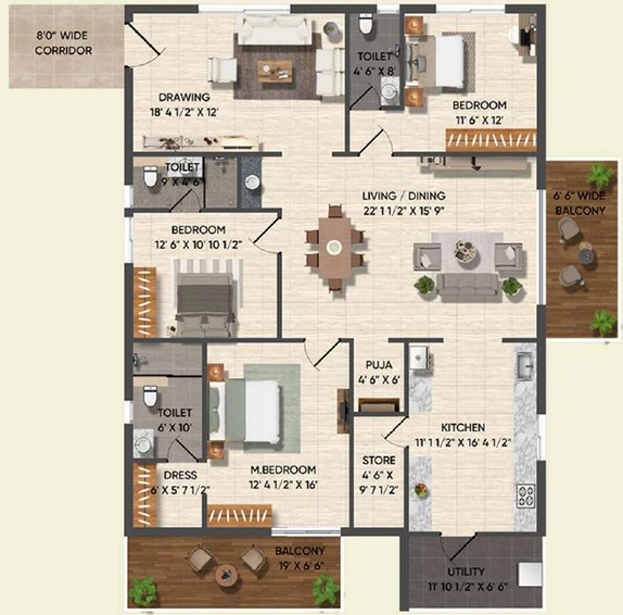 3 BHK Flat in Subishi Polam in Kompally, Hyderabad - Image 764019