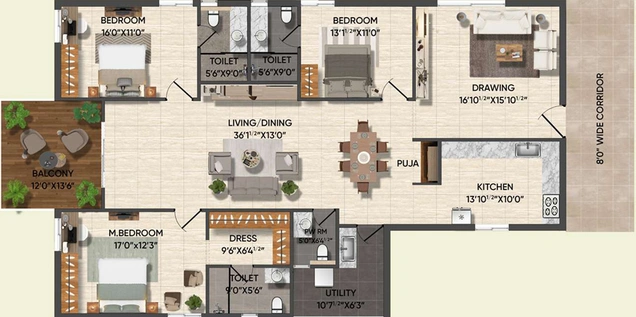 3 BHK Flat in Subishi Polam in Kompally, Hyderabad - Image 764021