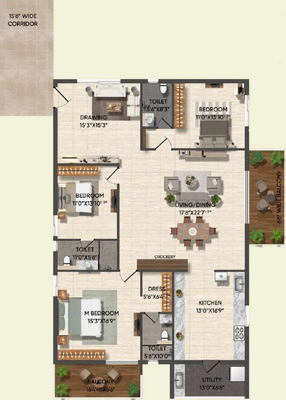 3 BHK Flat in Subishi Polam in Kompally, Hyderabad - Image 764022