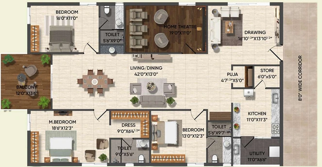 3 BHK Flat in Subishi Polam in Kompally, Hyderabad - Image 764023