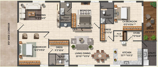 3 BHK Flat in Subishi Polam in Kompally, Hyderabad - Image 764020