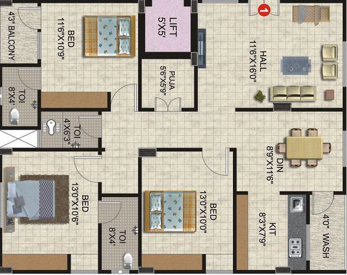 3 BHK Flat in Atluri Cyber Springs in Nanakramguda, Hyderabad - Image 831518