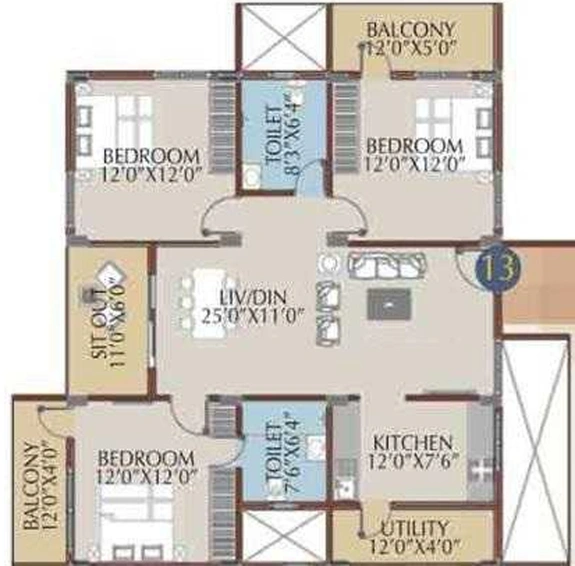 3 BHK Flat in Radiant Royal Woods in Whitefield, Bangalore - Image 831527