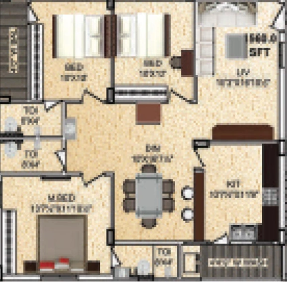 3 BHK Flat in Girija Marvel in Chandanagar, Hyderabad - Image 831574