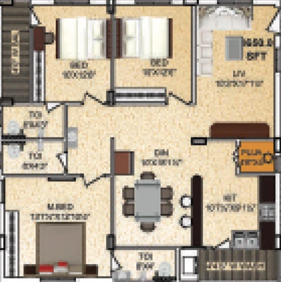 3 BHK Flat in Girija Marvel in Chandanagar, Hyderabad - Image 831575