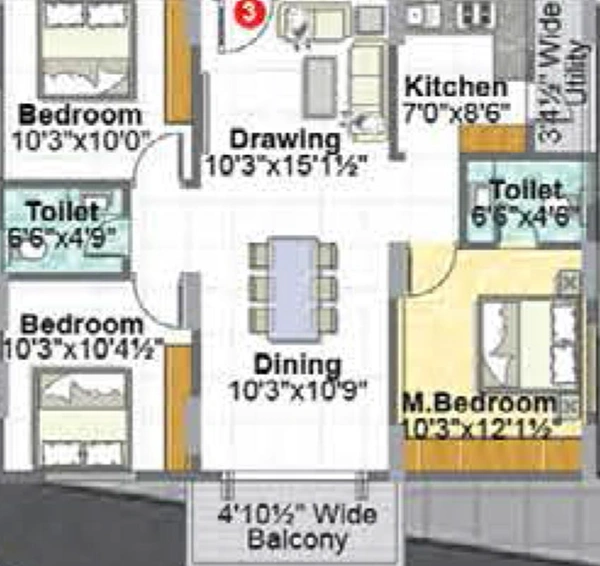 3 BHK Flat in Sri Sairam Lake City in Hafeezpet, Hyderabad - Image 831684