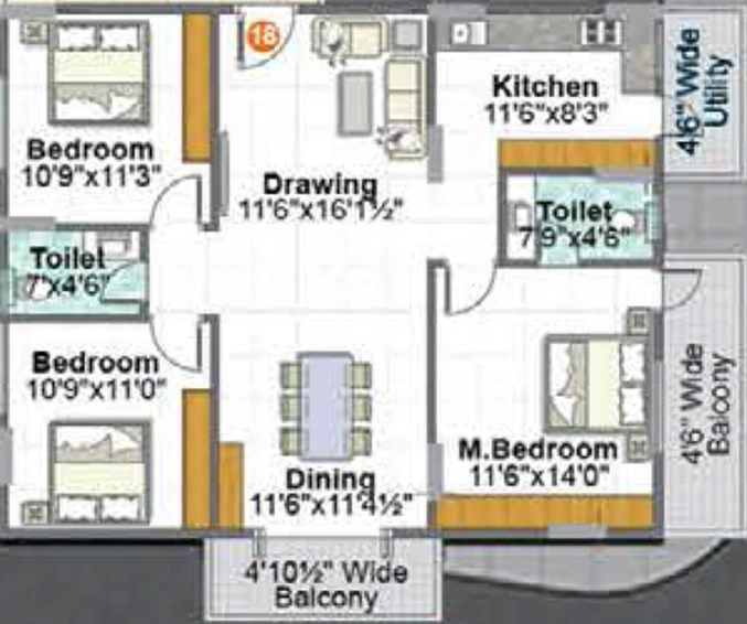 3 BHK Flat in Sri Sairam Lake City in Hafeezpet, Hyderabad - Image 831686