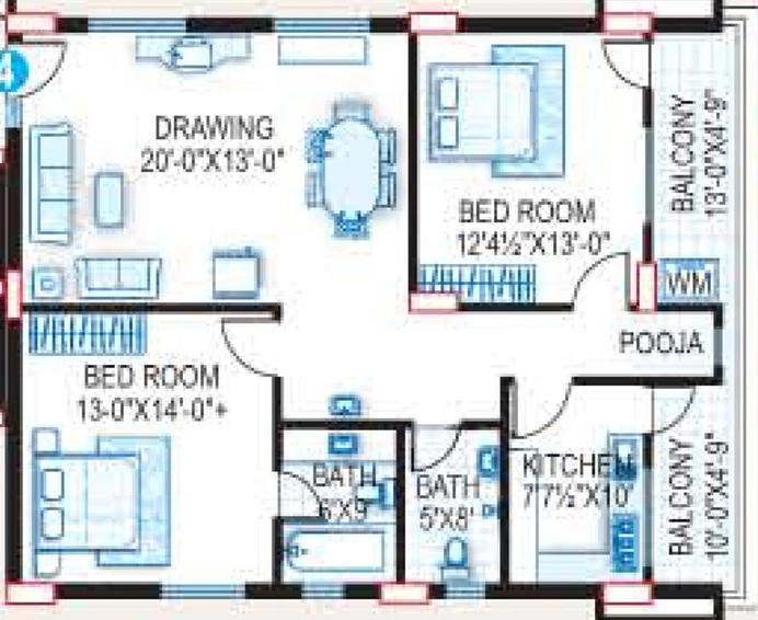 2 BHK Flat in Srisairam Towers in Hafeezpet, Hyderabad - Image 831696