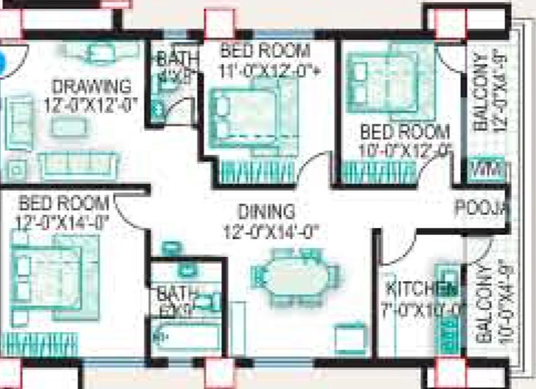 3 BHK Flat in Srisairam Towers in Hafeezpet, Hyderabad - Image 831700