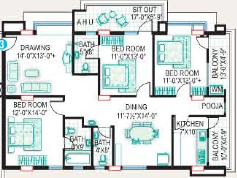 3 BHK Flat in Srisairam Towers in Hafeezpet, Hyderabad - Image 831704