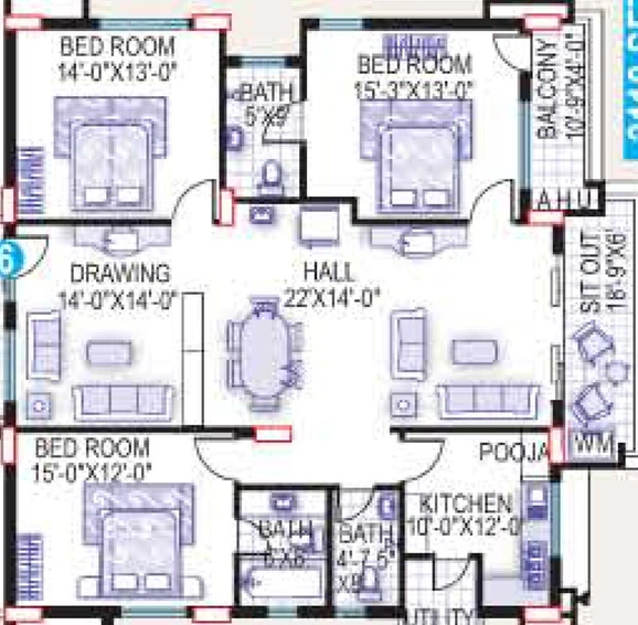 3 BHK Flat in Srisairam Towers in Hafeezpet, Hyderabad - Image 831706