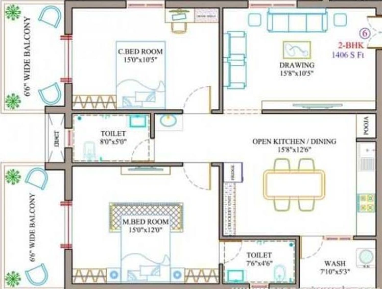 2 BHK Flat in Tricolour Palm Cove in Uppal, Hyderabad - Image 831718