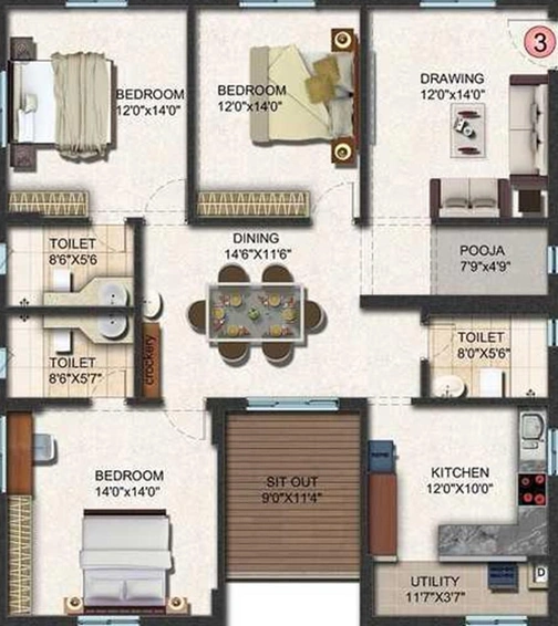 3 BHK Flat in NCL Sindhu in Kompally, Hyderabad - Image 831767