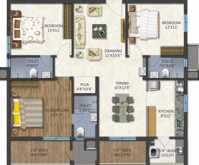 3 BHK Flat in Niharika Landmark in Nallagandla, Hyderabad - Image 831769