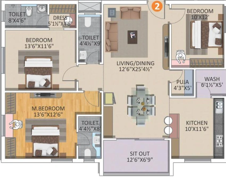 3 BHK Flat in Gangothri Nakshatra Pride in Manikonda, Hyderabad - Image 831885