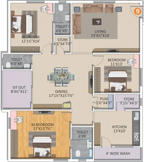 3 BHK Flat in Gangothri Nakshatra Pride in Manikonda, Hyderabad - Image 831887
