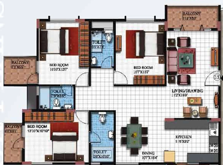 3 BHK Flat in Vishnu Parimala SunRidge in Whitefield, Bangalore - Image 831920