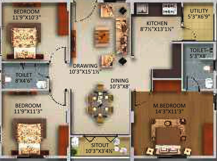 3 BHK Flat in Gowra Urban Winds in Kismatpur, Hyderabad - Image 831921