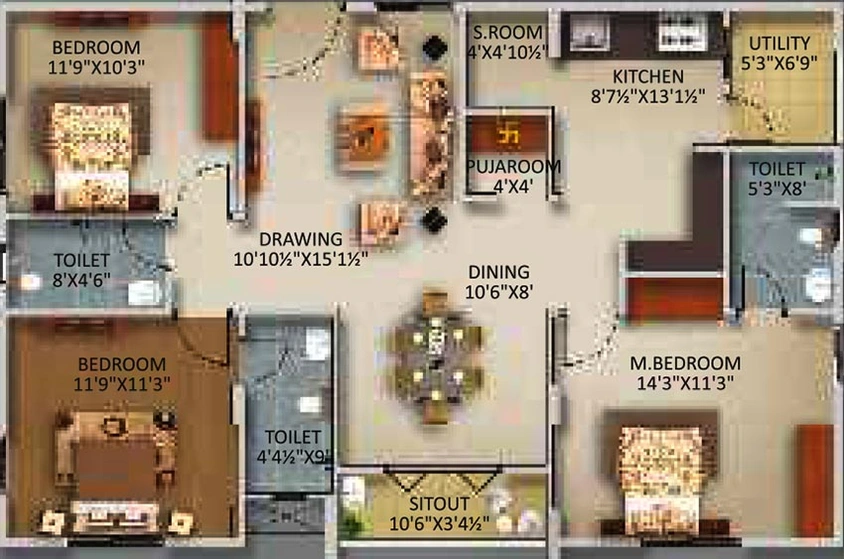3 BHK Flat in Gowra Urban Winds in Kismatpur, Hyderabad - Image 831922