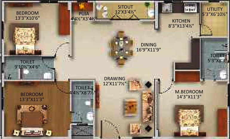 3 BHK Flat in Gowra Urban Winds in Kismatpur, Hyderabad - Image 831923