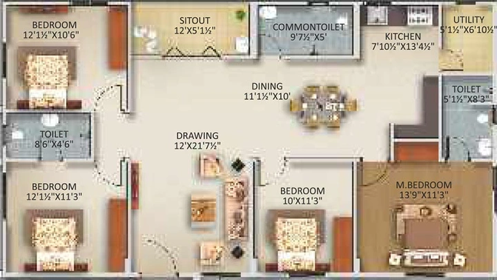 4 BHK Flat in Gowra Urban Winds in Kismatpur, Hyderabad - Image 831924