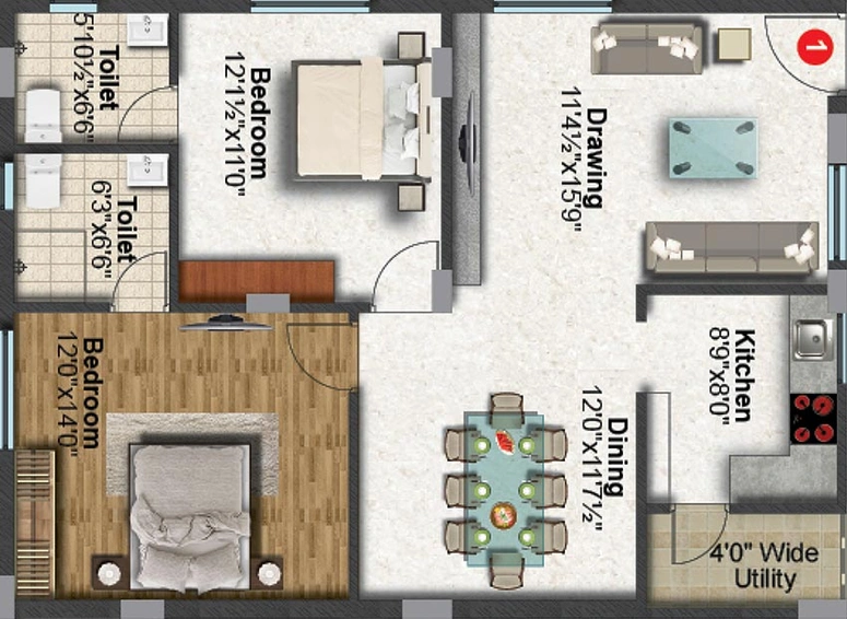 2 BHK Flat in Kaushiki Kowsalya Elite in Kondapur, Hyderabad - Image 831938