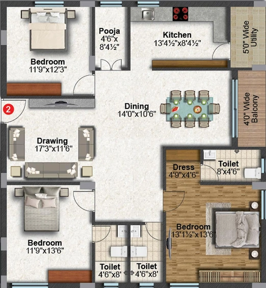 3 BHK Flat in Kaushiki Kowsalya Elite in Kondapur, Hyderabad - Image 831939