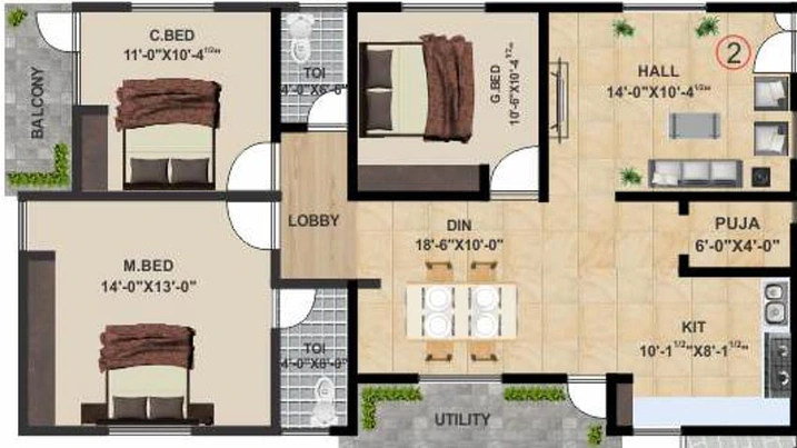 3 BHK Flat in Cyber Lake Vision in Narsingi, Hyderabad - Image 831945