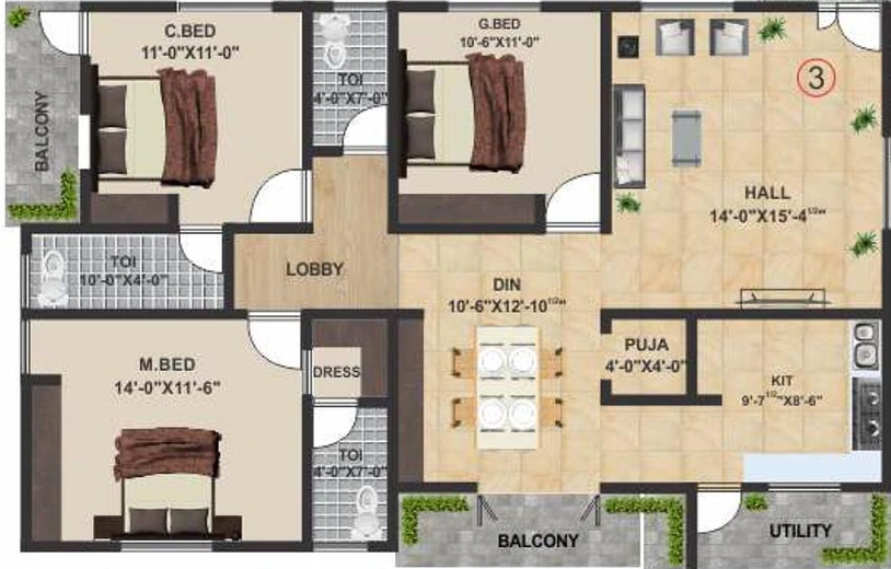 3 BHK Flat in Cyber Lake Vision in Narsingi, Hyderabad - Image 831948