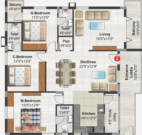 3 BHK Flat in Peroneira Decena in Narsingi, Hyderabad - Image 831970