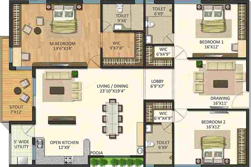 3 BHK Flat in Navanaami Willow Greens in Puppalaguda, Hyderabad - Image 832006