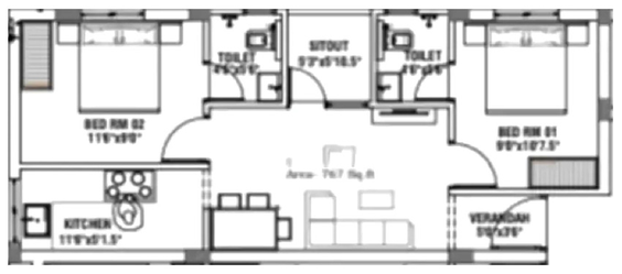 2 BHK Flat in Sai Divyam in Thoraipakkam, Chennai - Image 832016