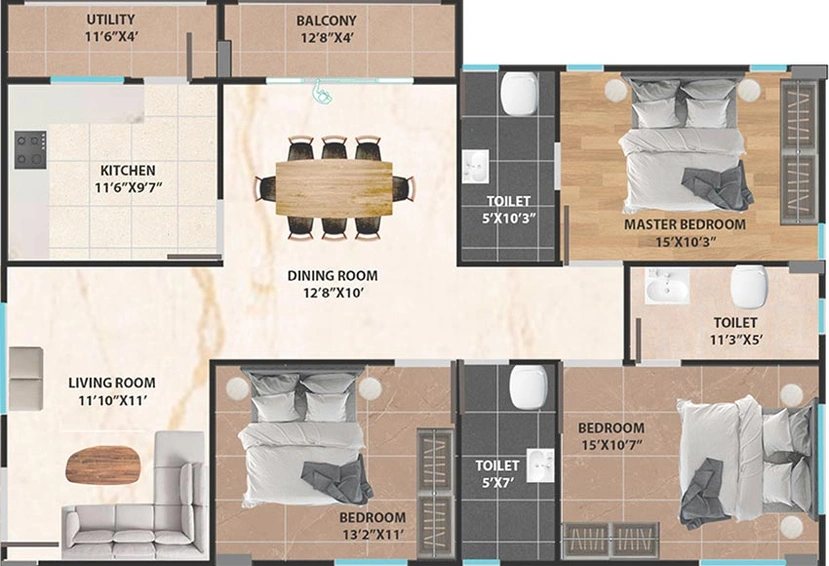 3 BHK Flat in Safah Eminence in Banjara Hills, Hyderabad - Image 832024