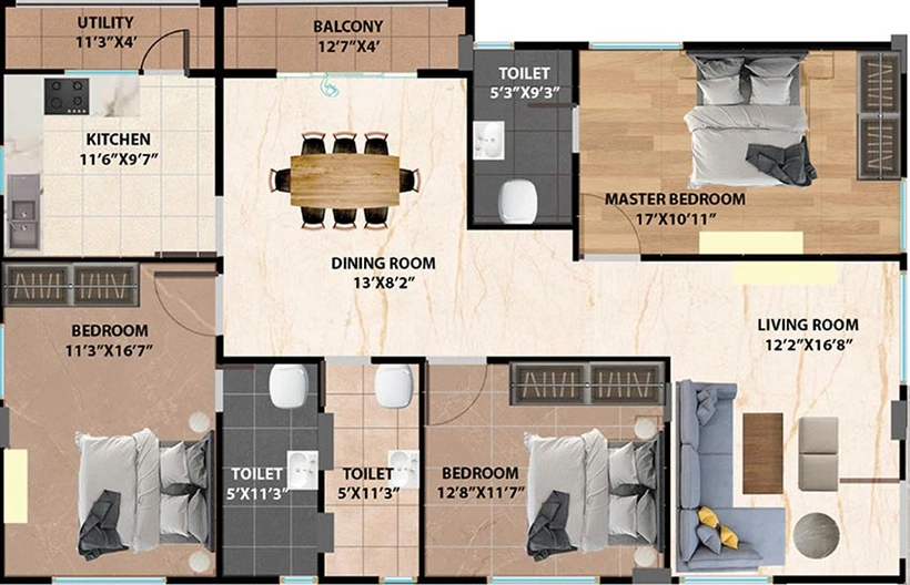 3 BHK Flat in Safah Eminence in Banjara Hills, Hyderabad - Image 832025